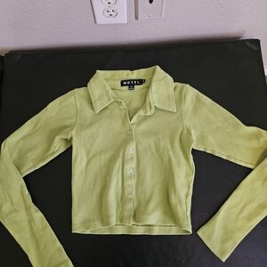 Motel Green Ribbed Long Sleeve Crop Top